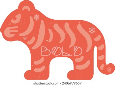 Red colored icon of the tiger in Swedish folk art style, with elements from Dalarna region in Sweden, showcasing Swedish folk heritage. Part of a Chinese Zodiac set in Swedish folk art style.