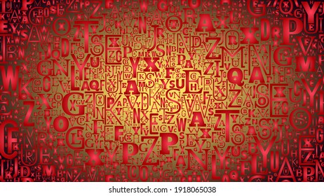 Red colored letters code tiled background, code from different letters