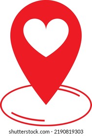 marca de color rojo lugar con icono cardíaco sobre fondo blanco