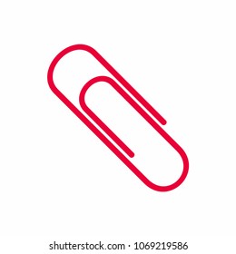 Red colored office paper clip attachment flat style icon sign vector illustration isolated on white background. Email or file attachment