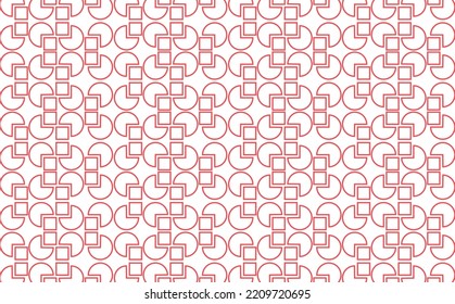Red colored outline three quarter circles and squares vector pattern. Suitable for fabric, textile, and brand identity.