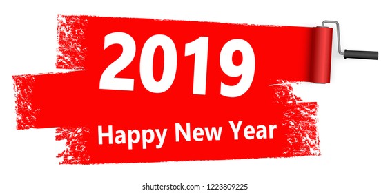 red colored paint roller concept for New Year 2019