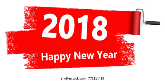 red colored paint roller concept for New Year 2018