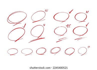 círculos de lápiz de color rojo, círculos dibujados a mano roja, resaltado de círculo rojo