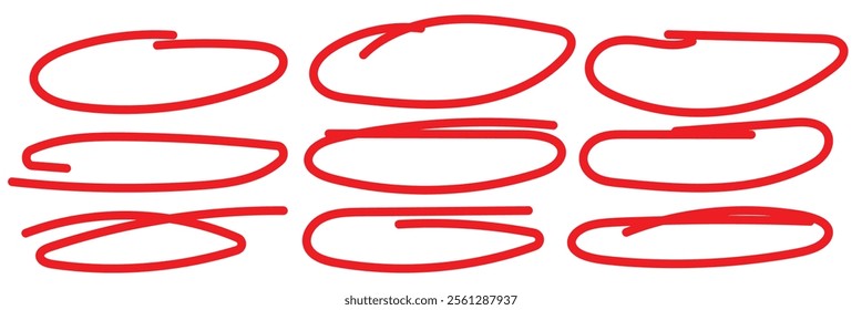 Red colored pencil circles, red hand drawn circles, Red circle highlighting