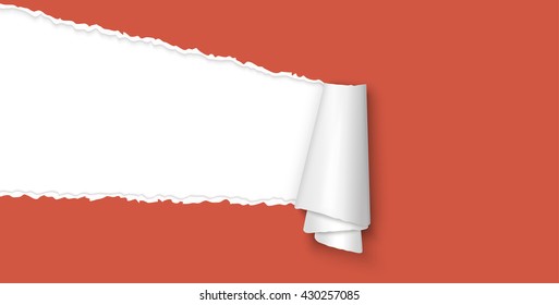 red colored ripped open paper with paper curl and space for text
