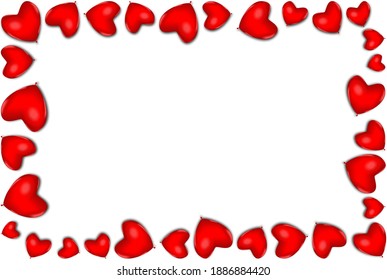 Red colored romantic heart shaped Balloons frame background for valentines day. Love and romance concept. Vector illustration.