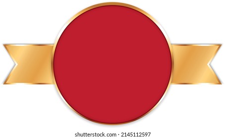 red colored round award banner with gold colored ribbon banner on white background