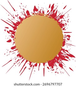 Anuncio redondo de color rojo del círculo del sello de la tinta pintada del pincel con el Anuncio dorado del círculo