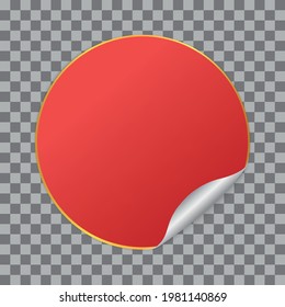 red colored round sticker banner with gold frame on transparent background