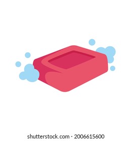 Red colored of single soap with bubbles shadow flat design style art vector