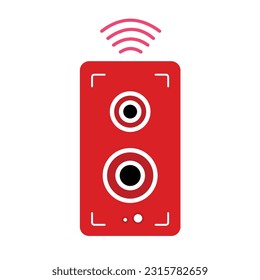 Ilustración de silueta de icono del vector del altavoz de color rojo aislada en fondo blanco cuadrado. Sencillo dibujo plano minimalista de dibujos animados estilo dibujo.