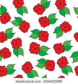 red colored sweet peas flower scattered on white surface seamless pattern. Red flowers romantic seamless pattern. Red valentine day seamless vector repeat pattern. It is suitable for fabric, textile.