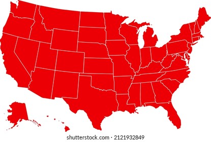 Red colored United States of America map. Political USA map. Vector illustration map.