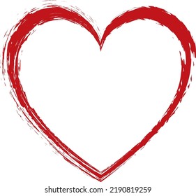 Red Colored Vector Heart Shape Brush Painted Ink Stamp Banner Frame On White Background