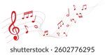 red colored vector illustration of sheet music - musical notes melody