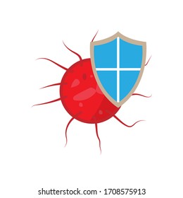 Virus de color rojo con diseño plano escudo.