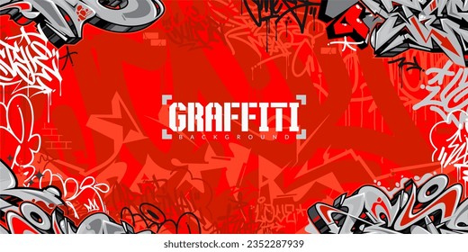 Red Colorful Abstract Urban Style Hiphop Graffiti Street Art Vector Illustration Background Template