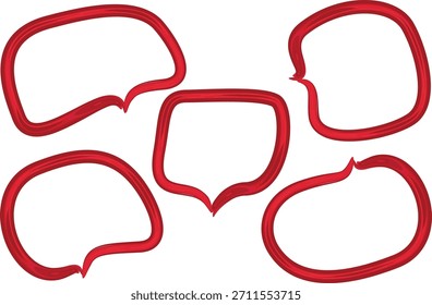 Conjunto de burbujas de discurso de contorno pintado a mano creativo colorido rojo