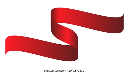 Red colorful curved ribbon on white background. Vector Illustration. 