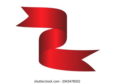 Red colorful curved ribbon on white background. Vector Illustration. 