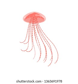 Red colorful ocean jellyfish with long dotted tentacle