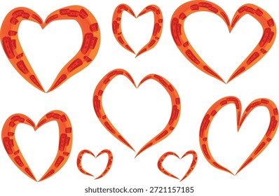 Corazones abstractos dibujados a mano ornamentales de patrón colorido rojo