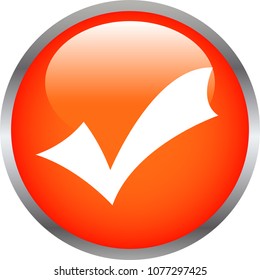 Red Colorful Shiny round button with check mark