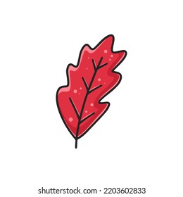Red colorful single tree leaf clipart. Natural fall decoration isolated vector illustration. Autumn foliage cartoon