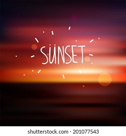 Red colorful sunset sea ocean seaside blurred defocused vector background, design template