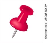  The red Colorful thumbtack. Glossy plastic pin tacks. Pink pushpin icon isolated on white. Pins tacks. Realistic pushpins. Vector 3d illustration. Office stationery. 