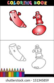 Red coloring book and crayons vector illustration.