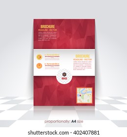 Red Colors A4 Style, Brochure Design. Low Poly Style Cover, Corporate Leaflet Template