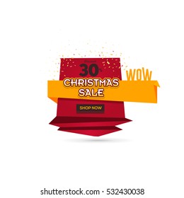 Red Colors Christmas Sale Ad, Isolated Origami Style Web Banner, Flyer, Poster. Vector New Year Theme with Wow Message Shopping Advertising