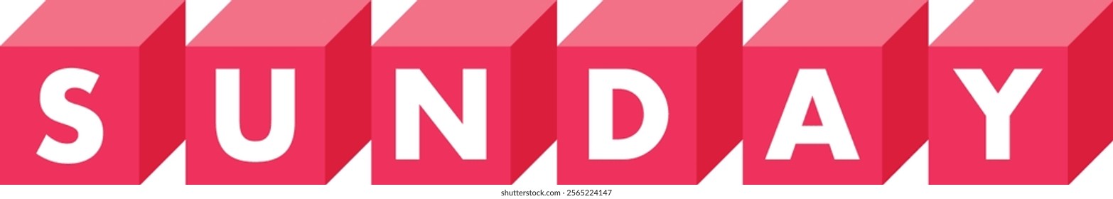 red  colors cube shape with word sunday white color, isolated on white background.
