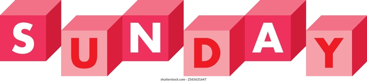 red colors cube shape with word sunday white color, isolated on white background.