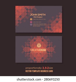 Red Colors Dark Background Abstract Squares Elements Low Poly Style Business Card Design