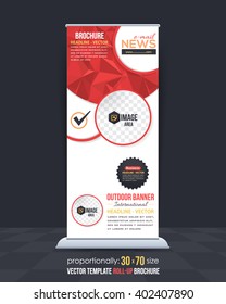 Red Colors Geometric Polygonal Background Roll-Up Banner, Advertising Vector Design