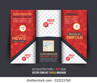 Red Colors Low Poly Geometric Elements Style Business Tri-Fold Brochure Design. Corporate Leaflet, Cover Template