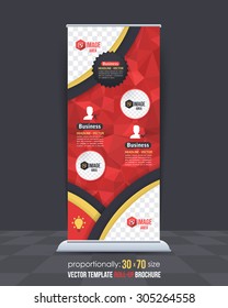 Red Colors Low Poly Style Shine Roll-Up Banner, Advertising Vector Background Design