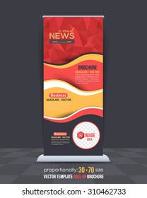 Red Colors Low Poly Style Shine Roll-Up Banner, Advertising Vector Background Design