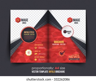 Red Colors Low Poly Style Business Bi-Fold Brochure Design. Corporate Leaflet, Cover Template
