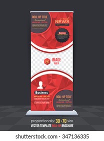 Red Colors Low Poly Style Shine Roll-Up Banner, Advertising Vector Background Design