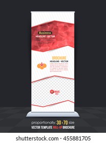 Red Colors Low Poly Style Roll-Up Banner, Advertising Vector Background Design