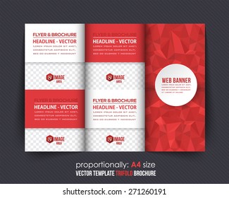 Red Colors Polygonal Geometric Elements Style Business Tri-Fold Brochure Design. Corporate Leaflet, Cover Template