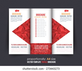 Red Colors Polygonal Geometric Elements Style Business Tri-Fold Brochure Design. Corporate Leaflet, Cover Template