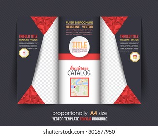 Red Colors Polygonal Geometric Elements Style Business Tri-Fold Brochure Design. Corporate Leaflet, Cover Template