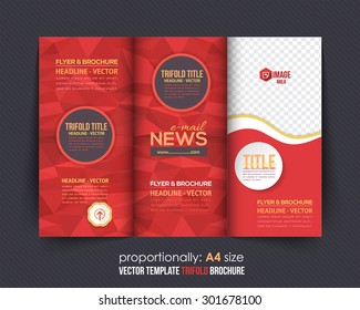 Red Colors Polygonal Geometric Elements Style Business Tri-Fold Brochure Design. Corporate Leaflet, Cover Template