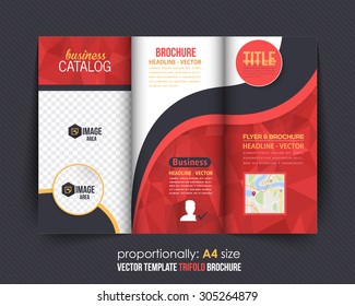 Red Colors Polygonal Geometric Elements Style Business Tri-Fold Brochure Template. Corporate Leaflet, Cover Design