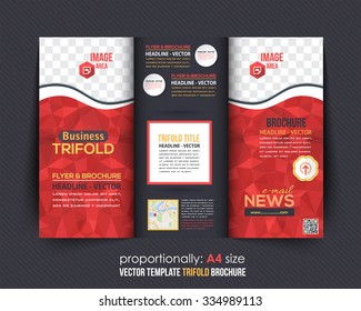 Red Colors Polygonal Geometric Elements Style Business Tri-Fold Brochure Template. Corporate Leaflet, Cover Design